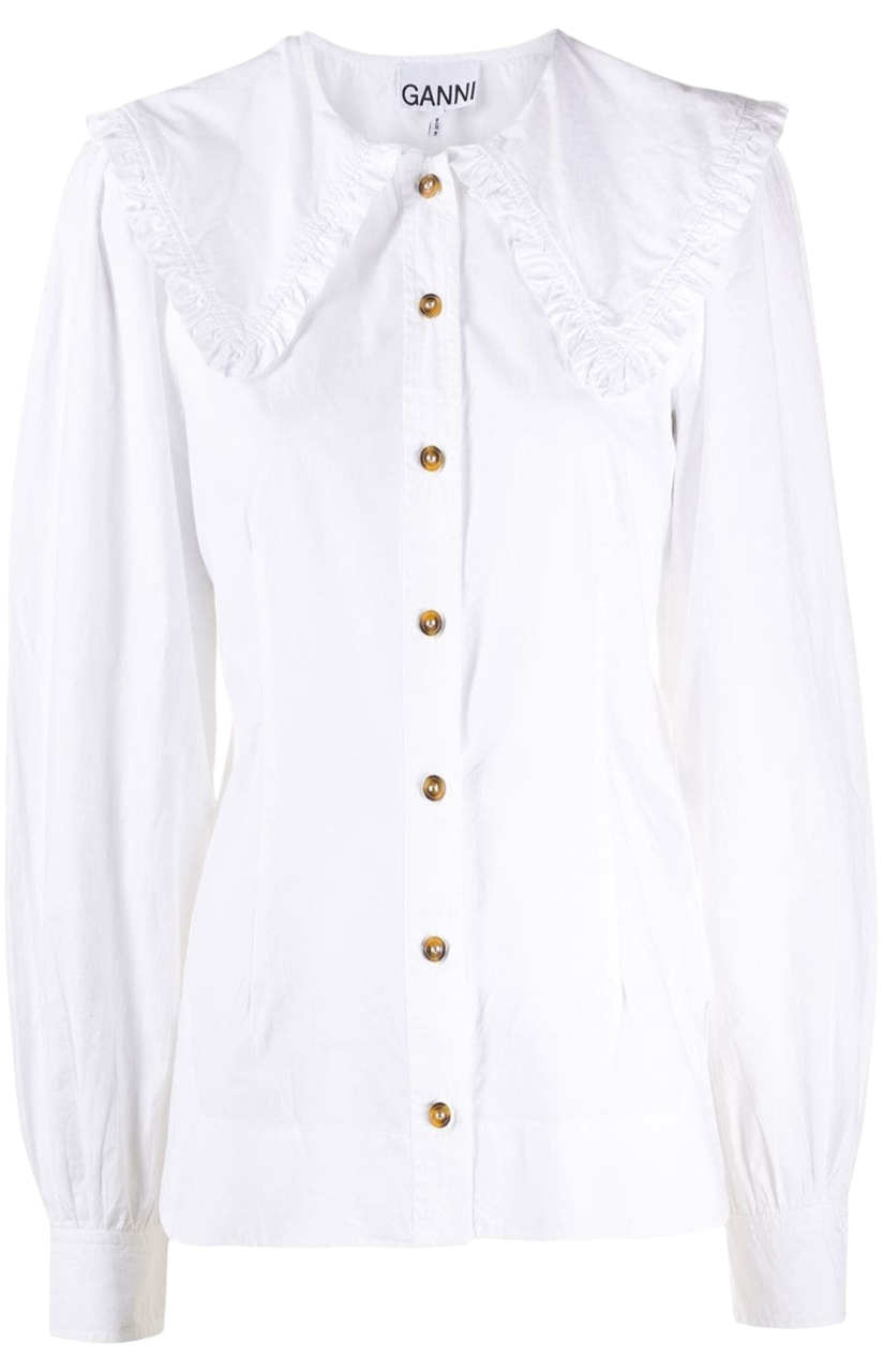 Oversized-collar buttoned blouse