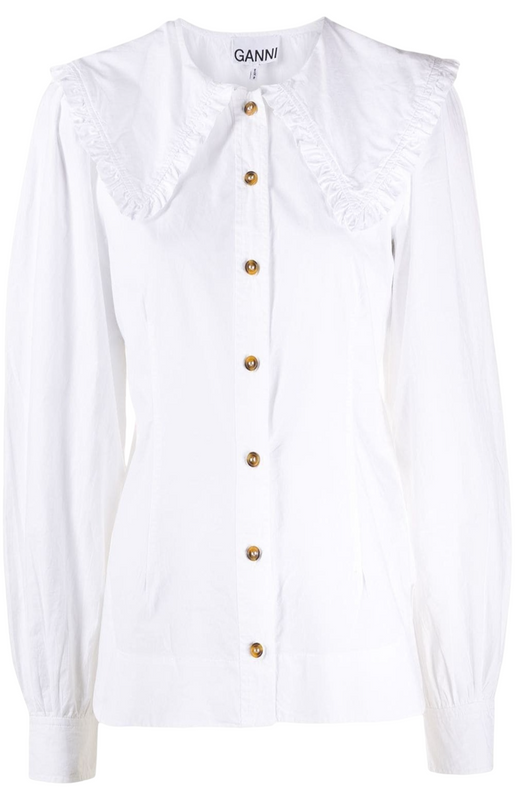 Oversized-collar buttoned blouse