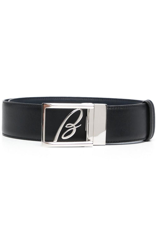 Logo plaque leather belt