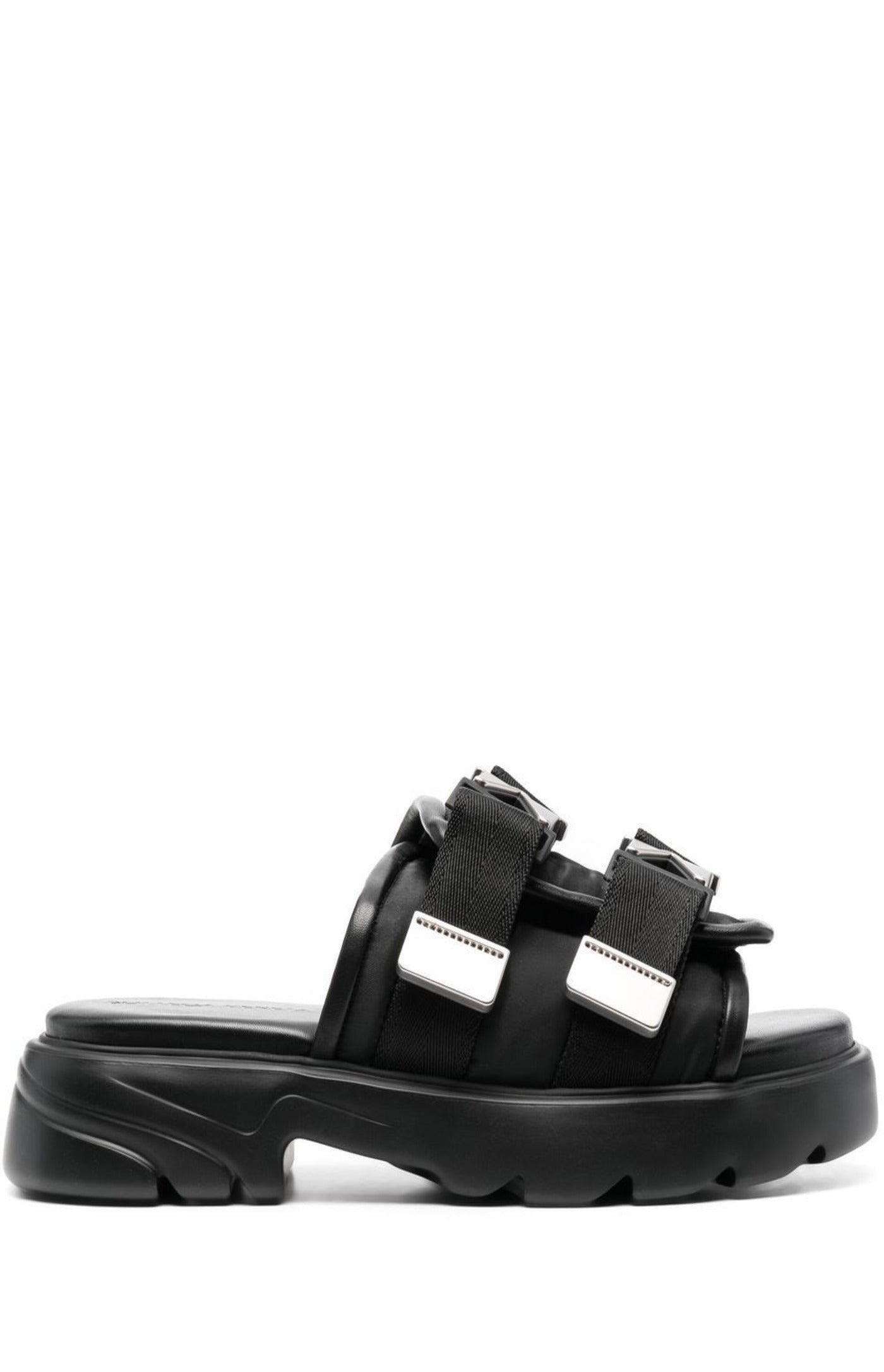 Double-buckle leather slides