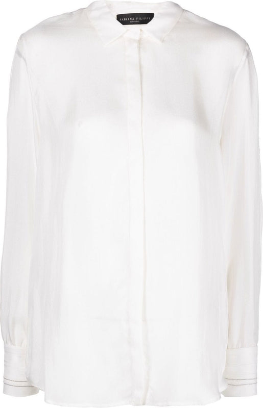 Beaded-trim silk shirt