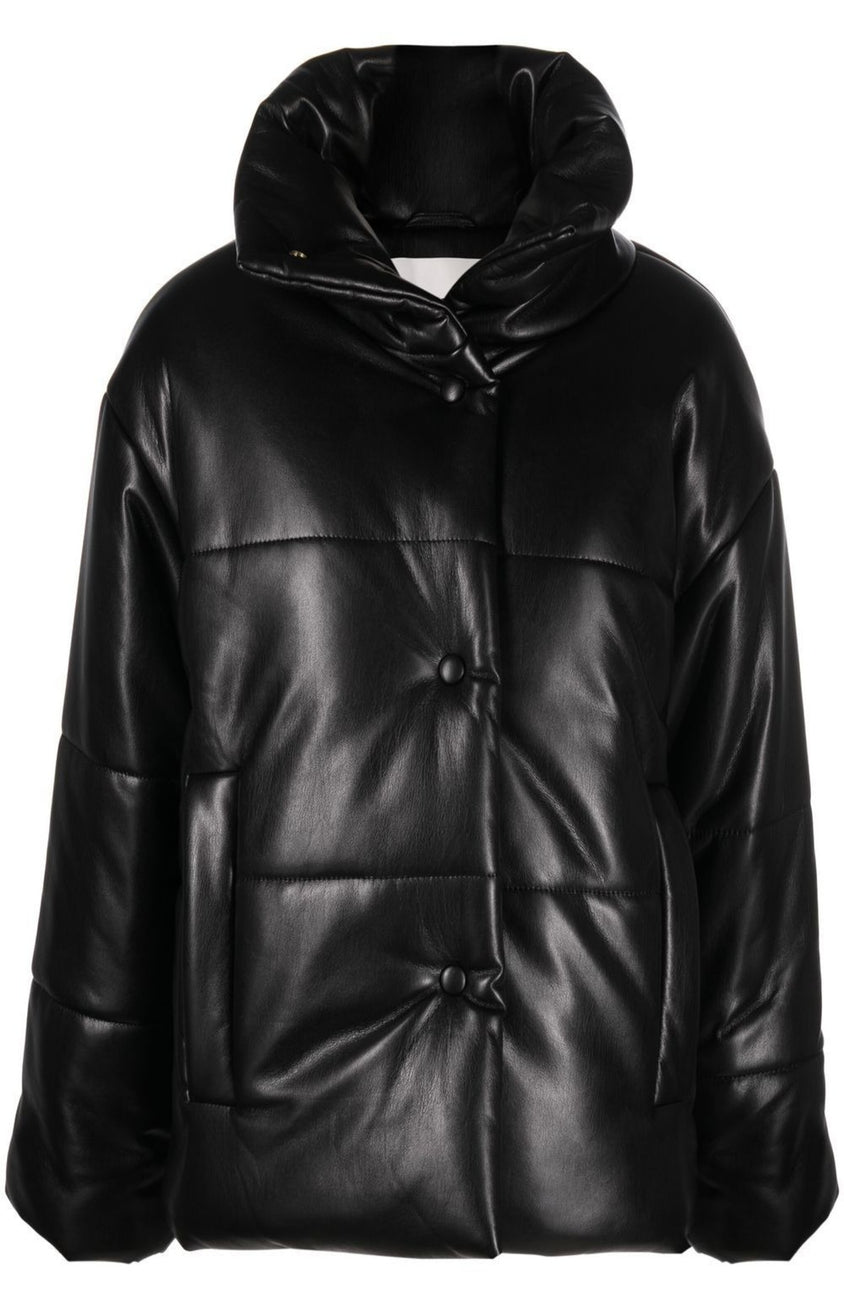 Hide padded short faux-leather jacket