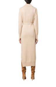 Belted long-sleeve knitted dress