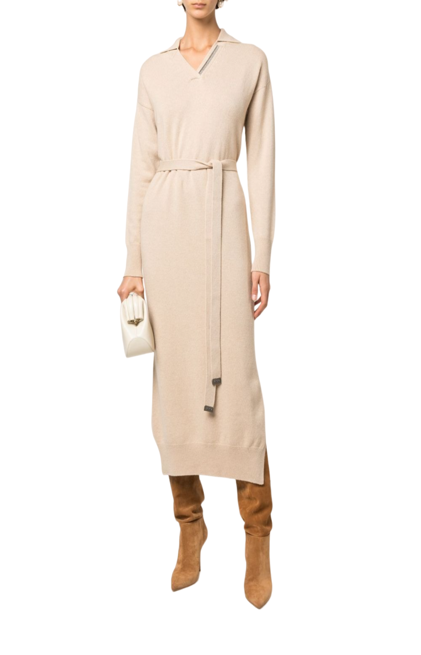 Load image into Gallery viewer, Belted long-sleeve knitted dress