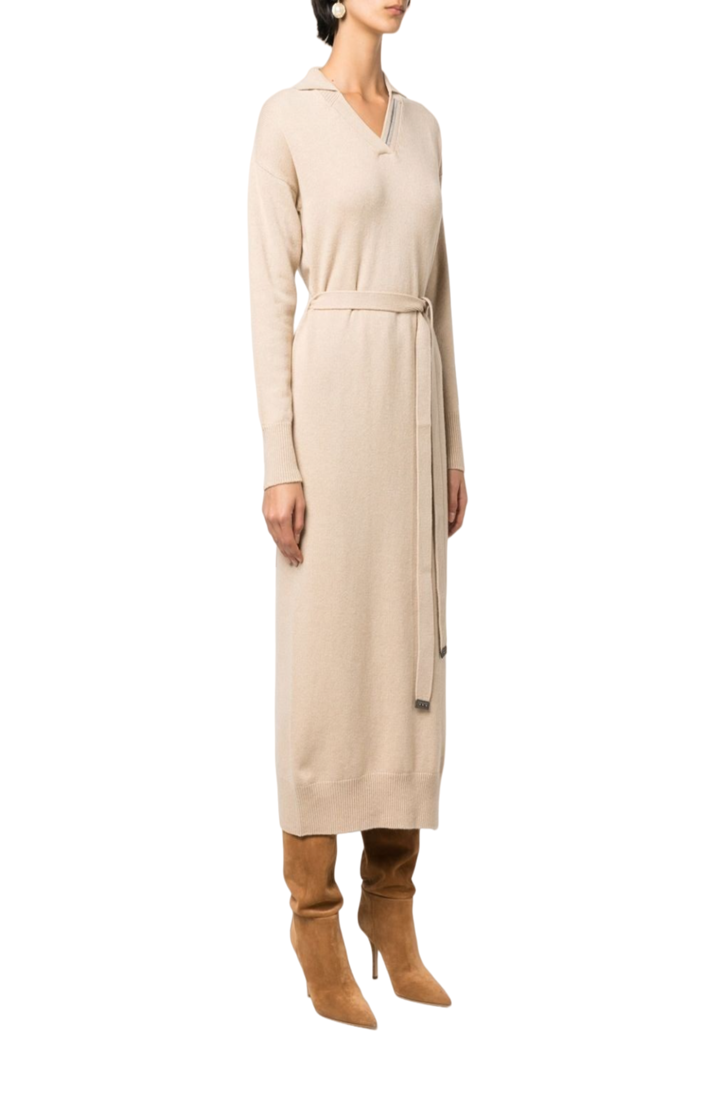 Load image into Gallery viewer, Belted long-sleeve knitted dress