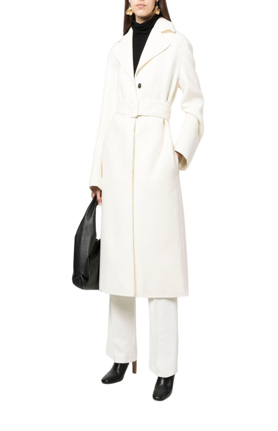 Belted single-breasted cashmere coat