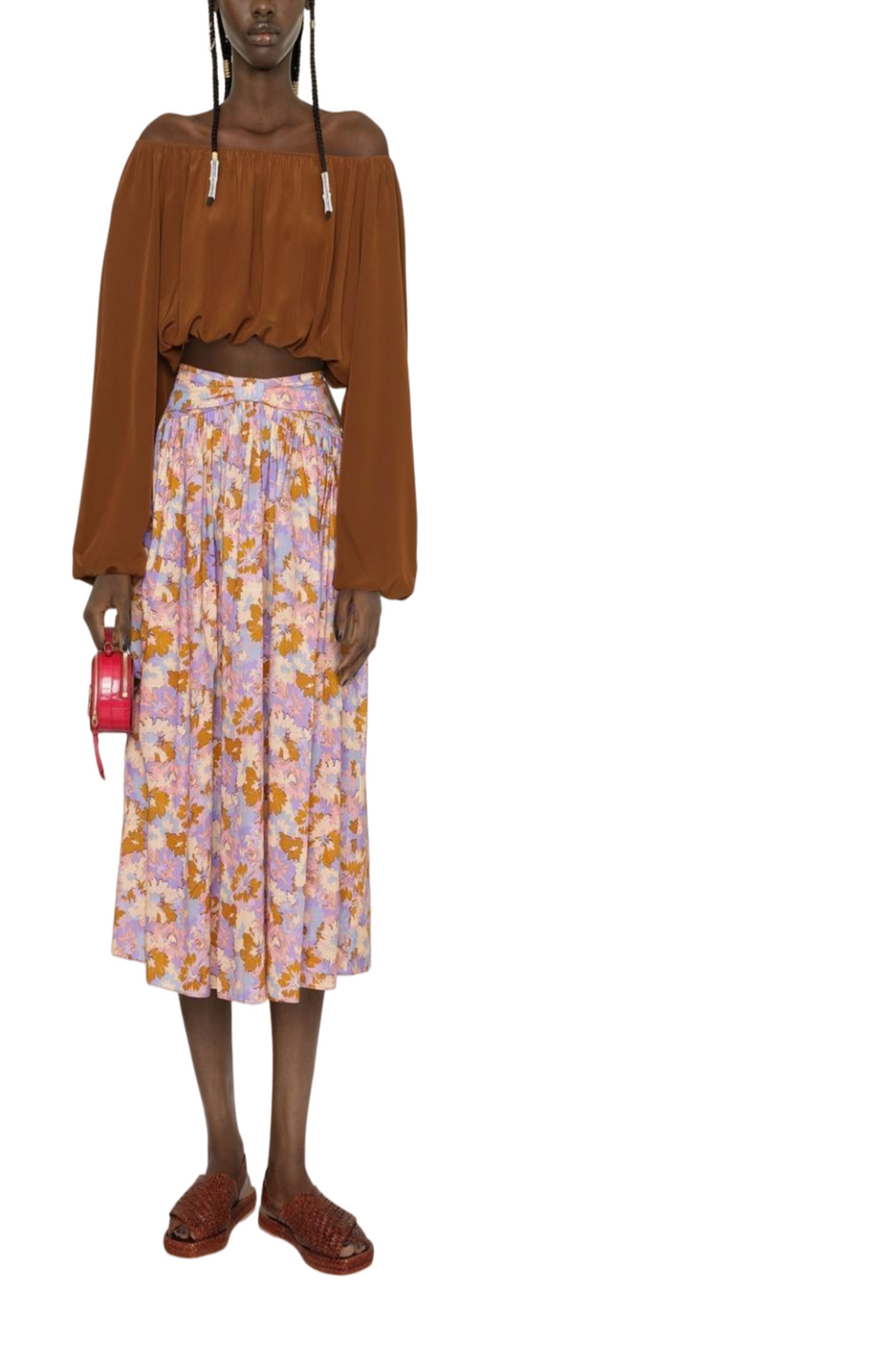 Floral-print midi skirt