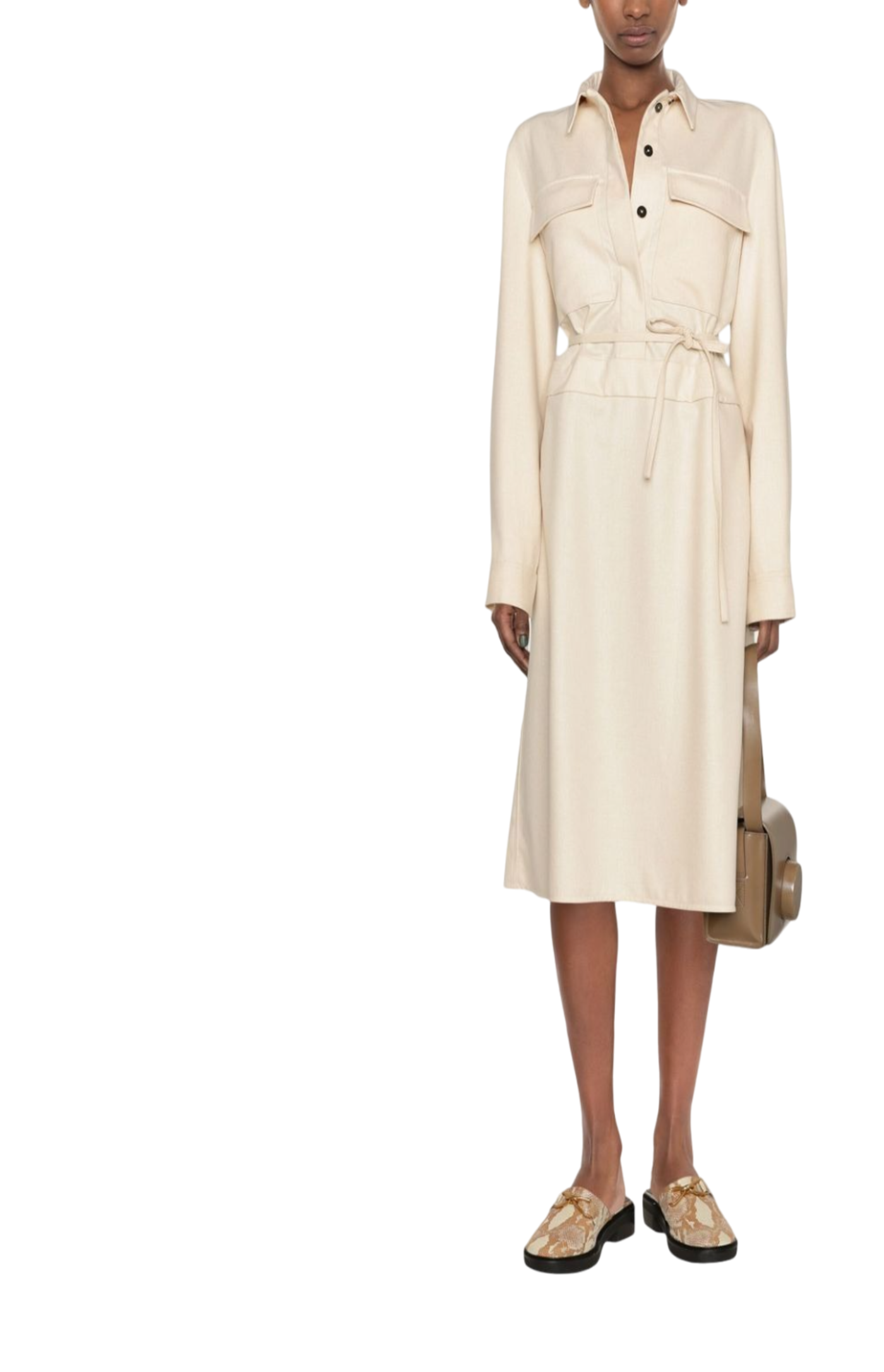 Load image into Gallery viewer, Belted wool shirt dress