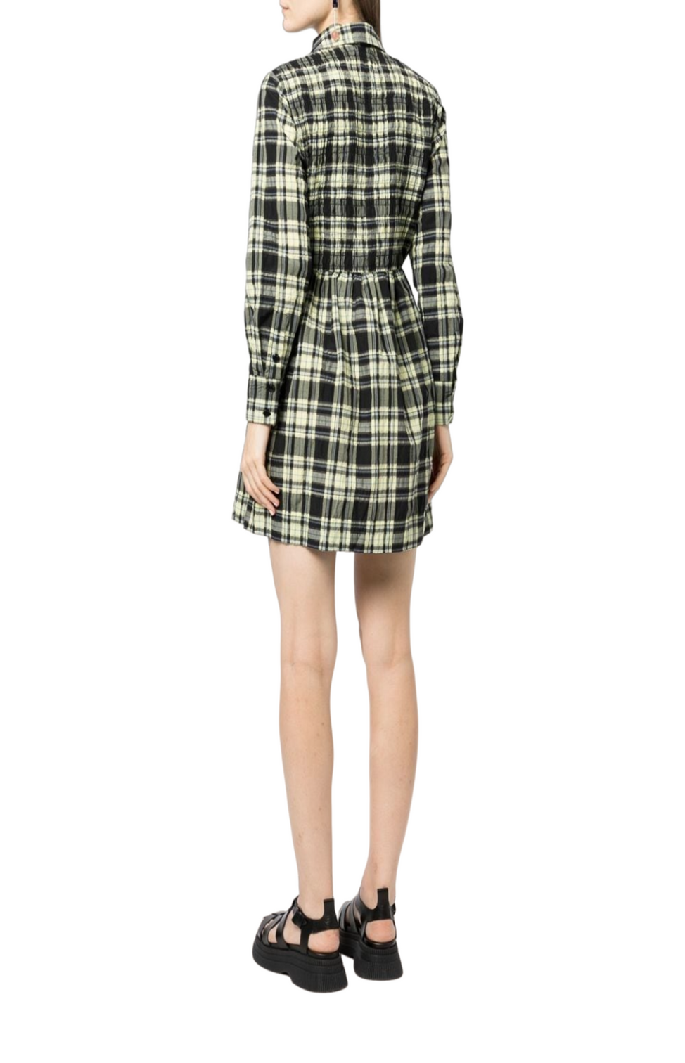 Seersucker check smock shirt dress