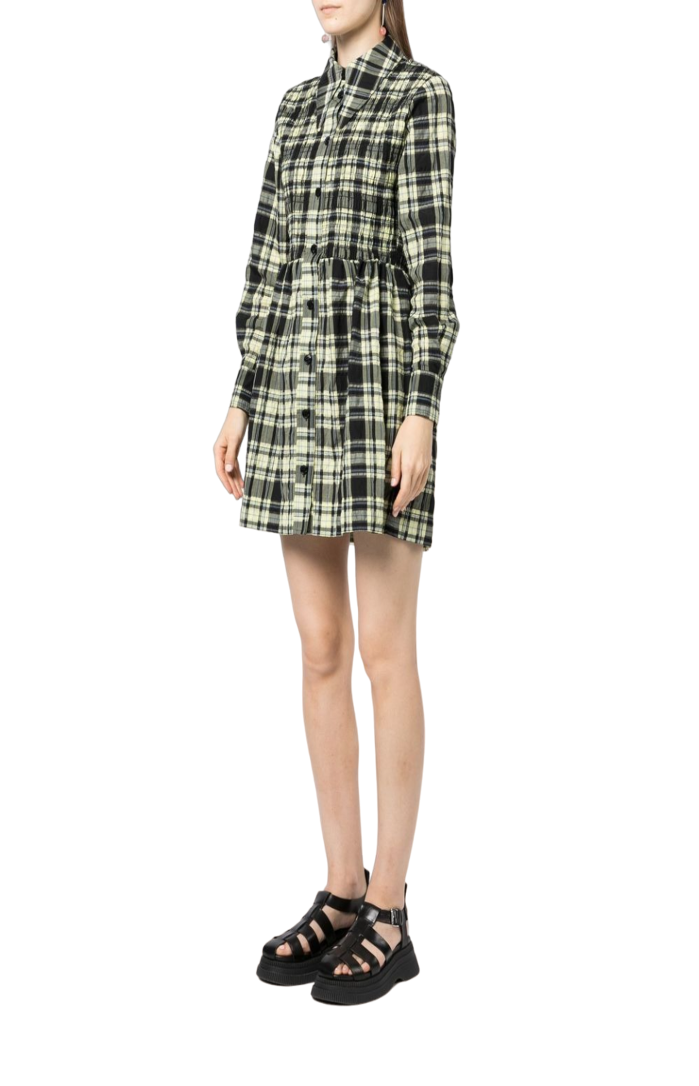 Load image into Gallery viewer, Seersucker check smock shirt dress