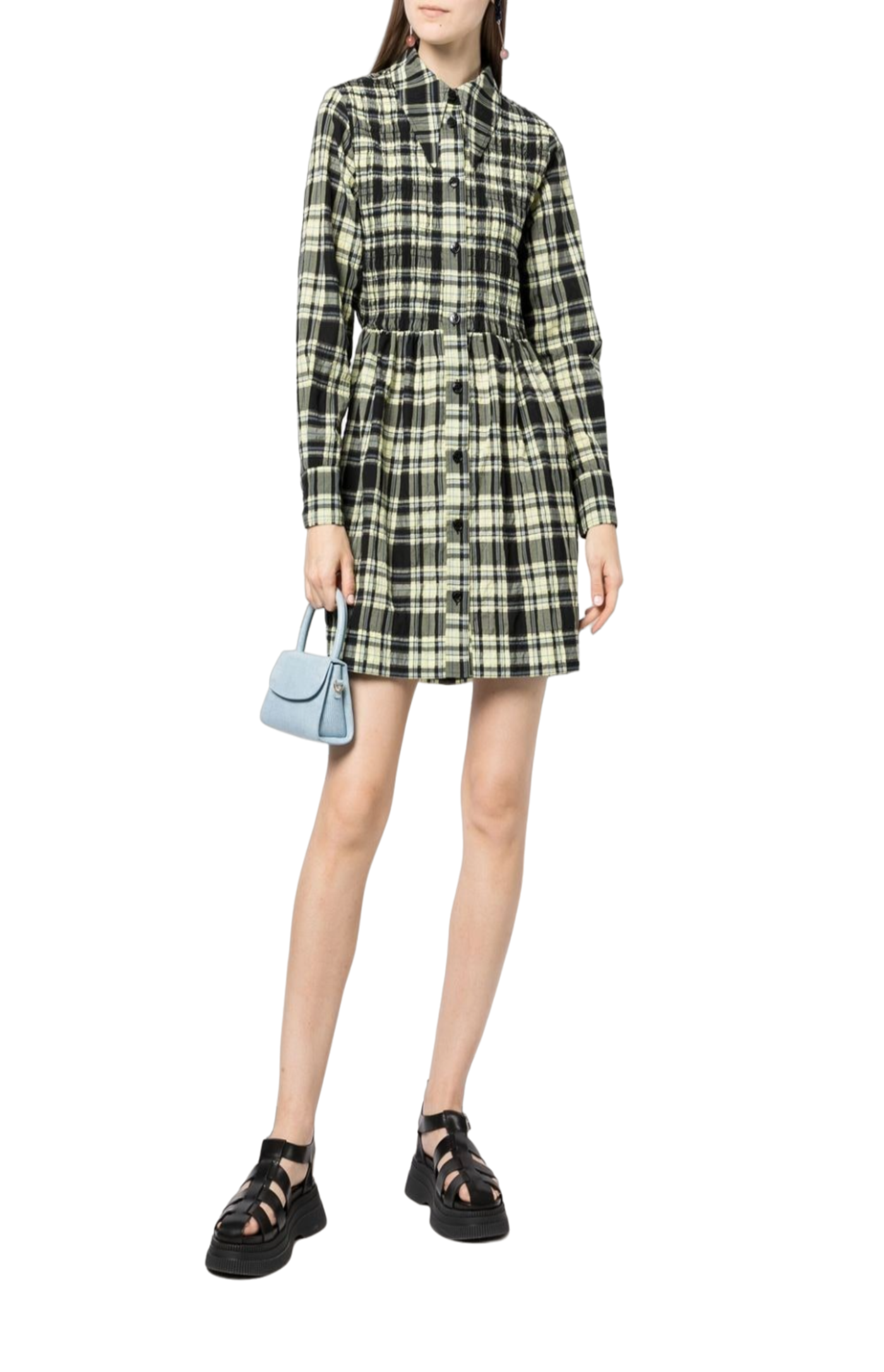 Load image into Gallery viewer, Seersucker check smock shirt dress