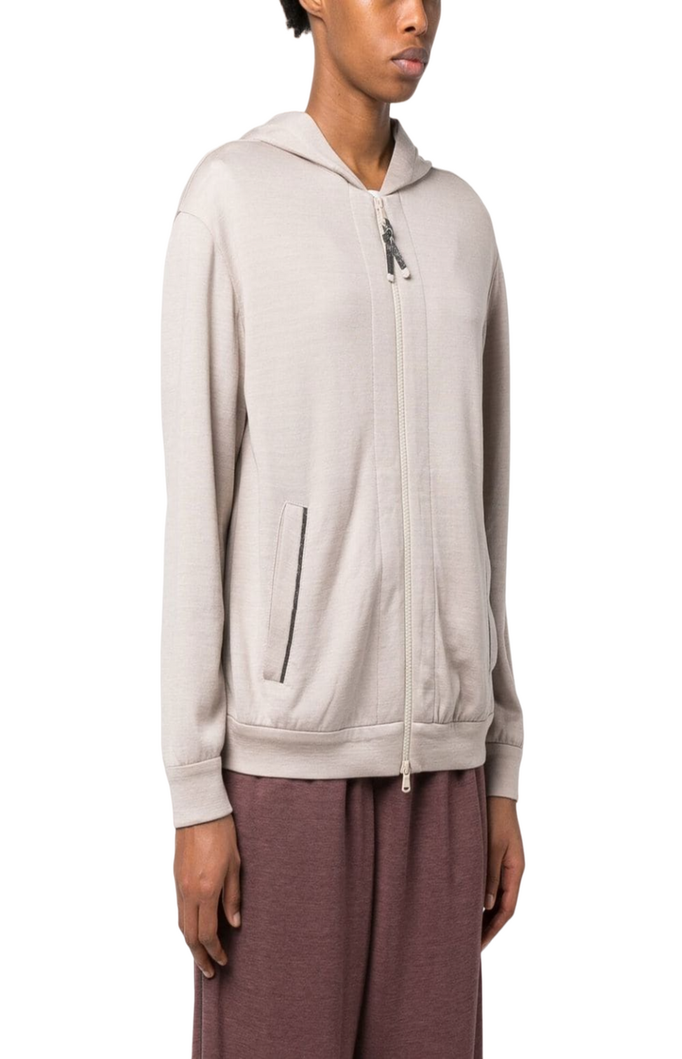 Jersey-knit drawstring zipped hoodie