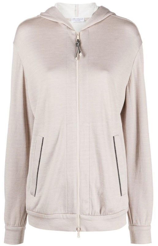 Jersey-knit drawstring zipped hoodie