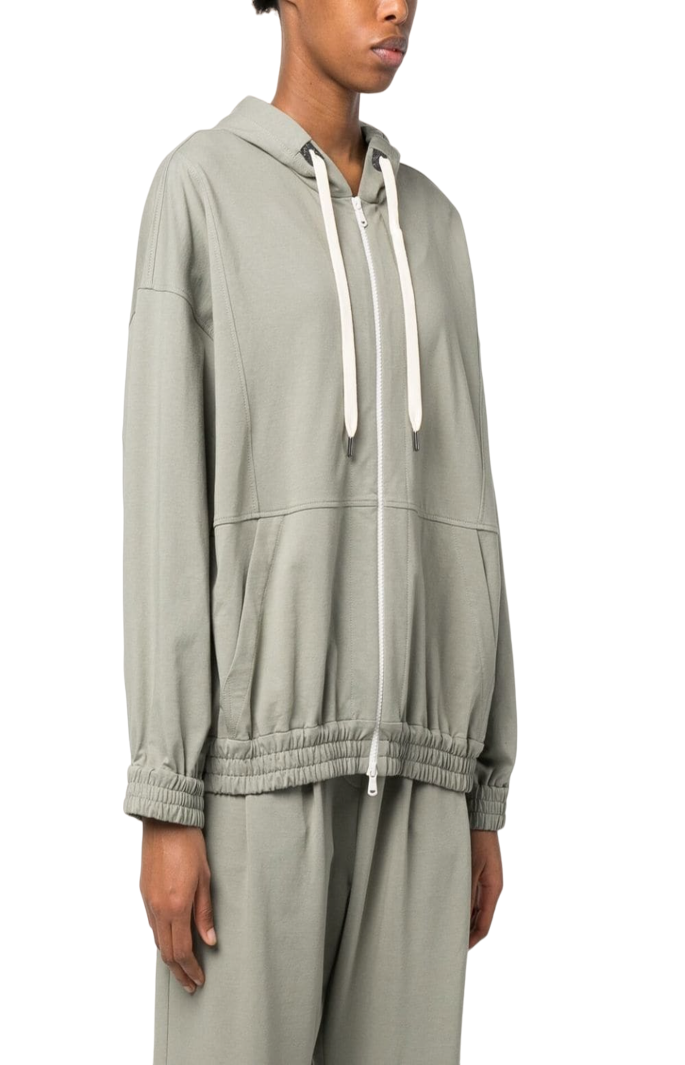 Load image into Gallery viewer, Jersey-knit drawstring zipped hoodie