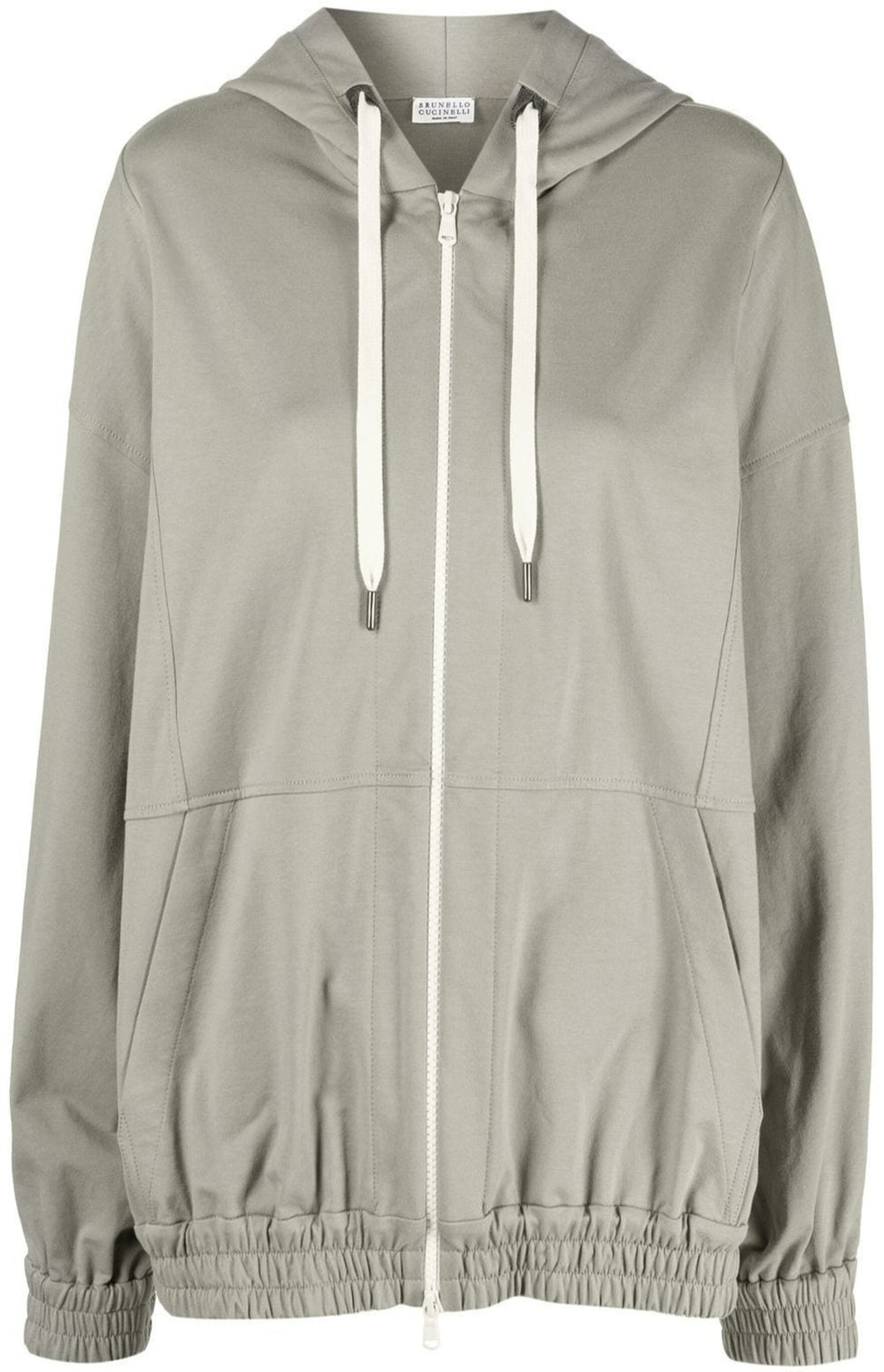 Jersey-knit drawstring zipped hoodie