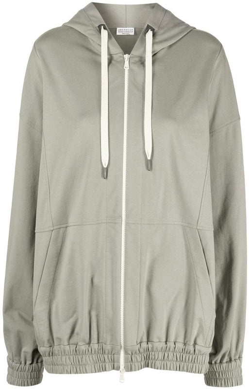 Jersey-knit drawstring zipped hoodie