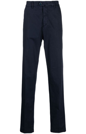 Off-centre button straight-leg trousers