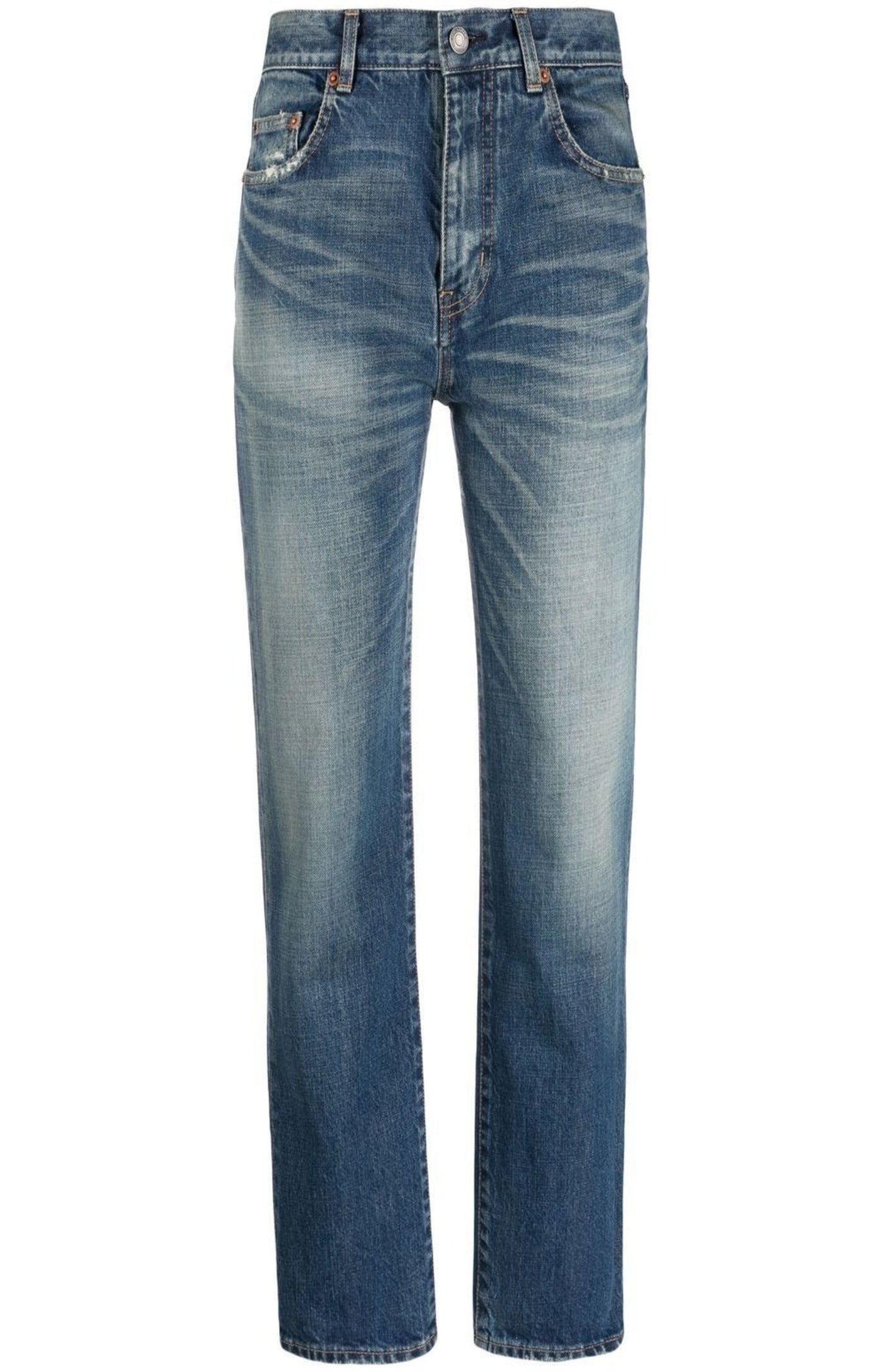 High-waisted straight-leg jeans