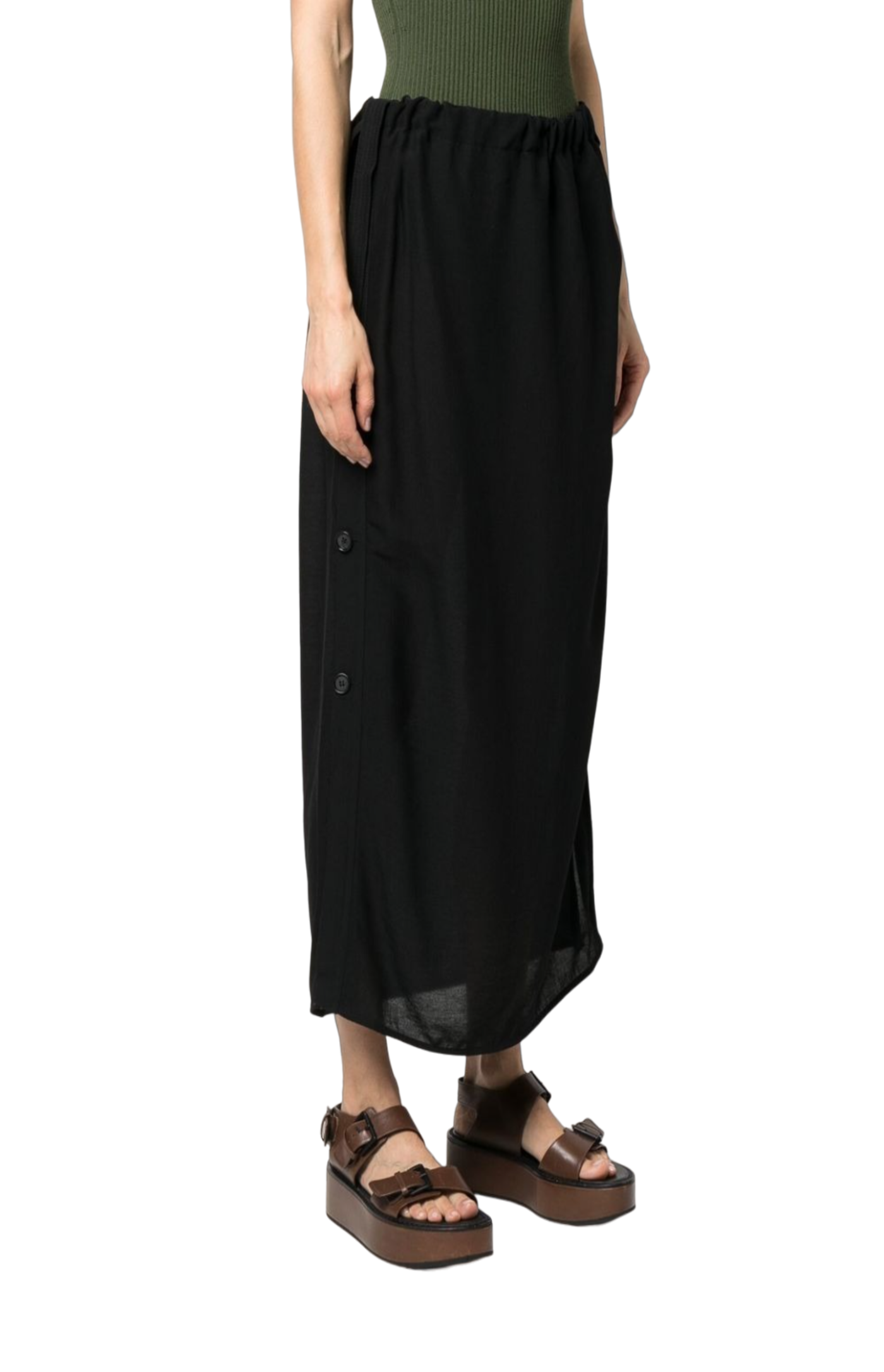 Load image into Gallery viewer, Side-button drawstring midi skirt