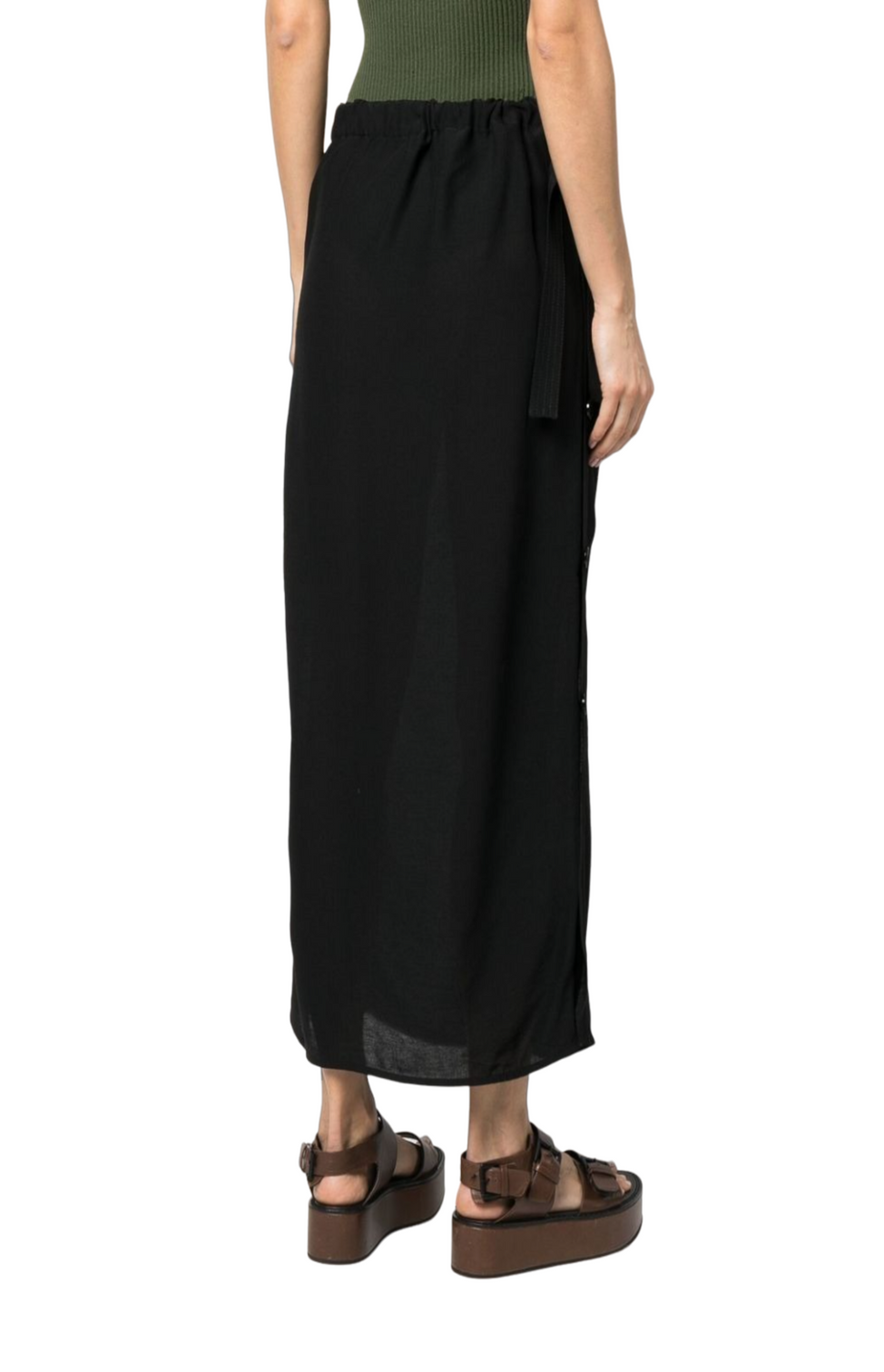 Side-button drawstring midi skirt