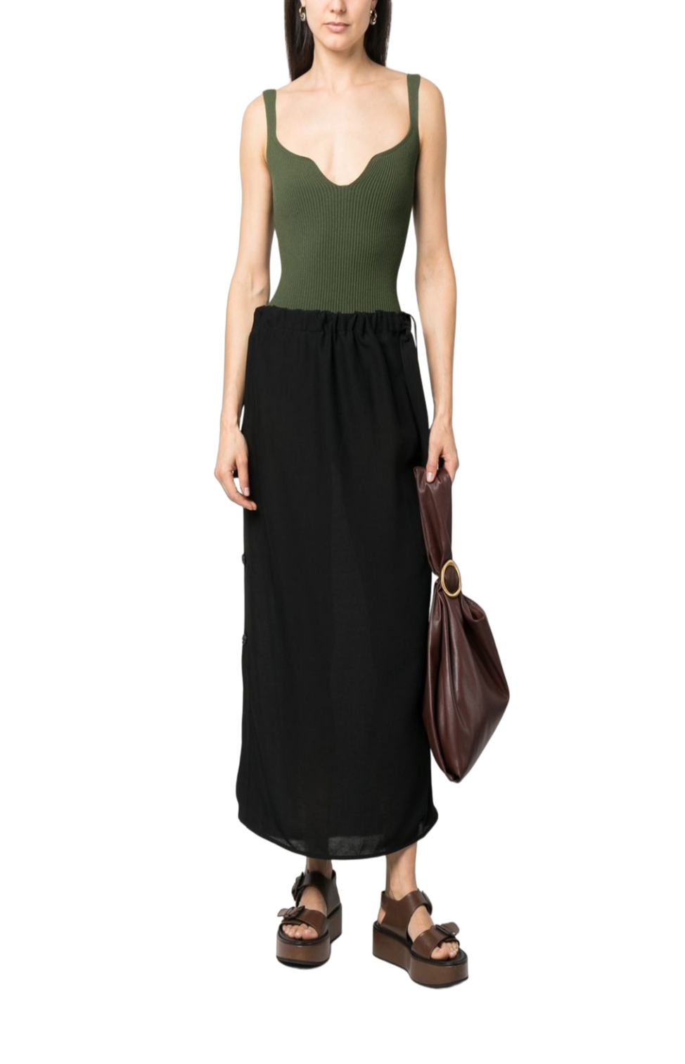 Side-button drawstring midi skirt