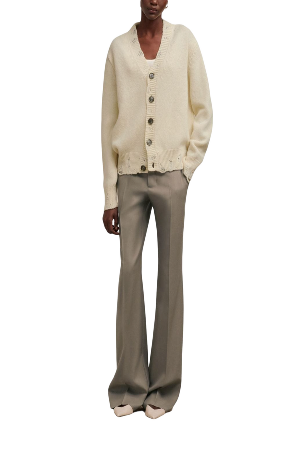 Wool gabardine flared trousers