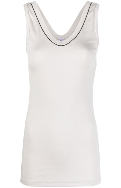 Monili-trim stretch-cotton tank top