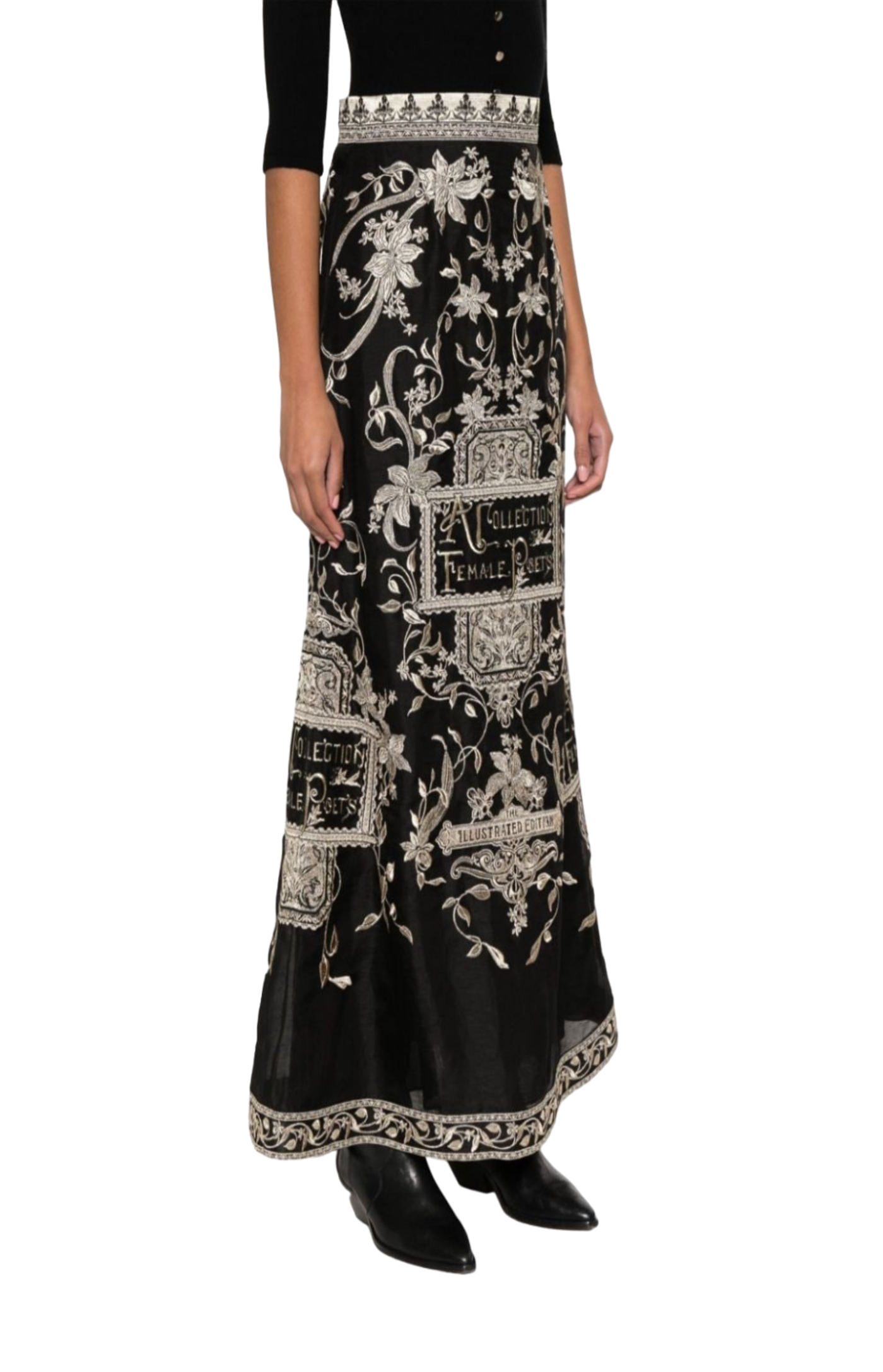 Load image into Gallery viewer, Floral-embroidered A-line skirt