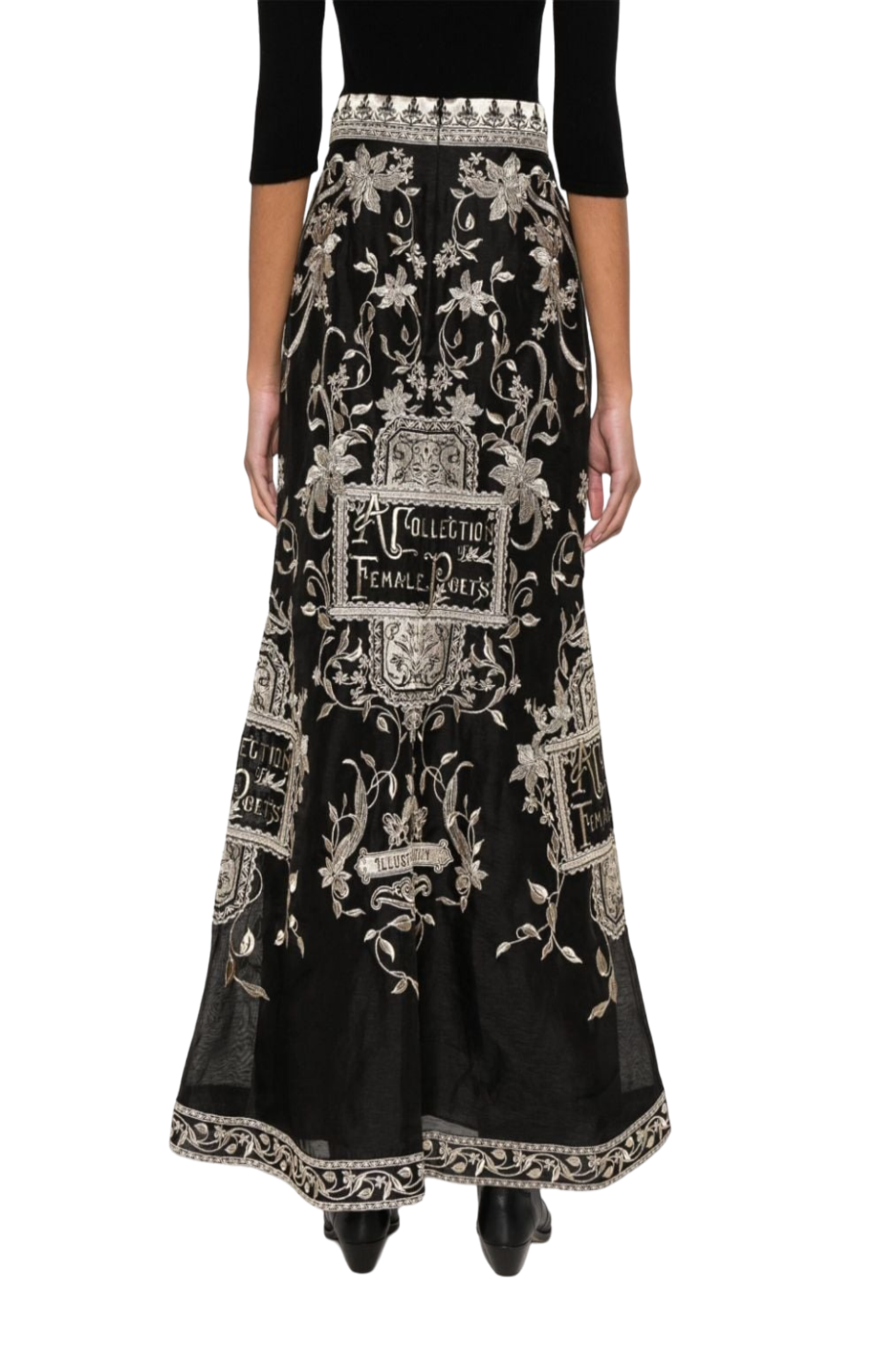 Load image into Gallery viewer, Floral-embroidered A-line skirt