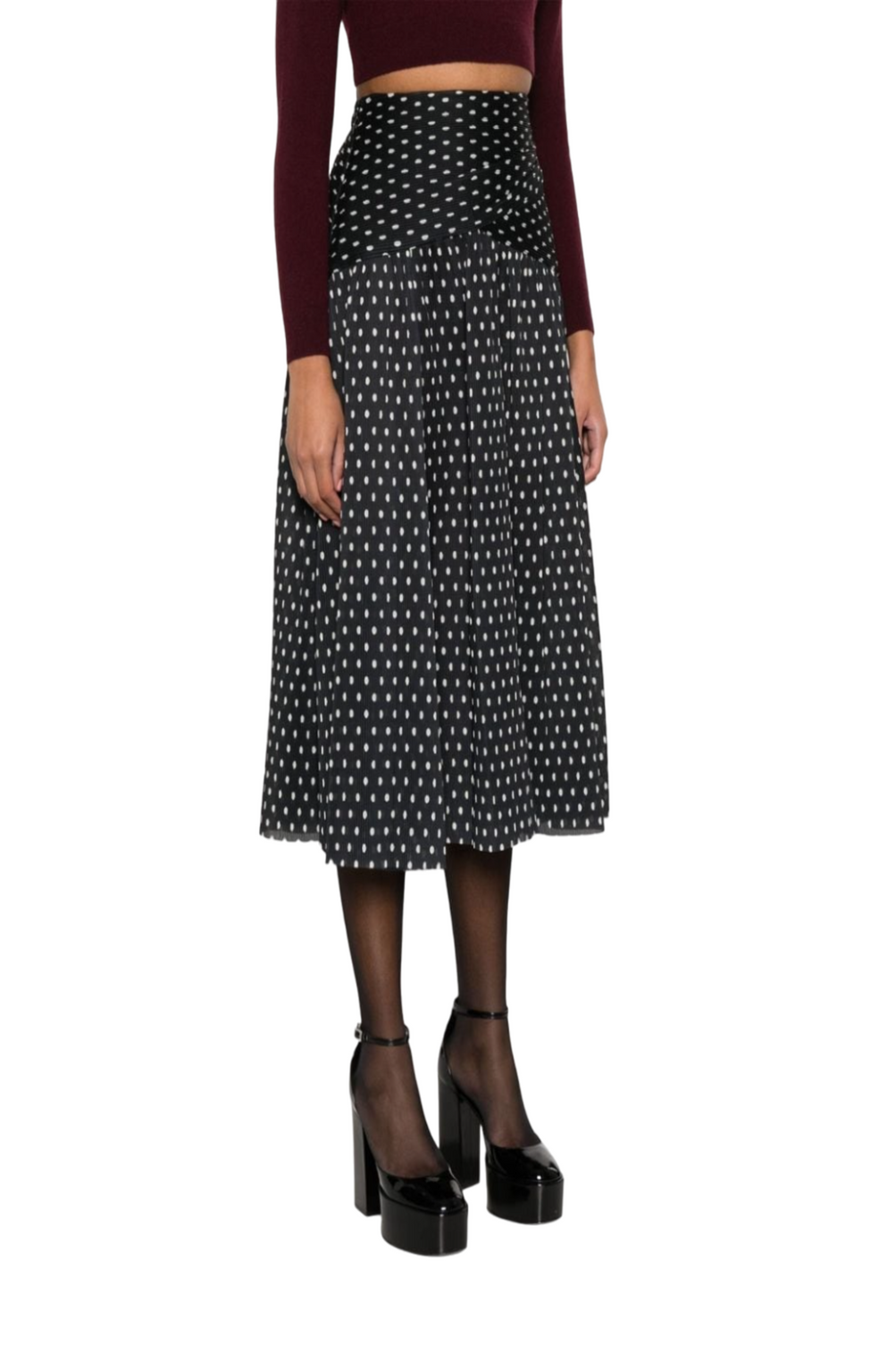 Polka-dot print pleated skirt