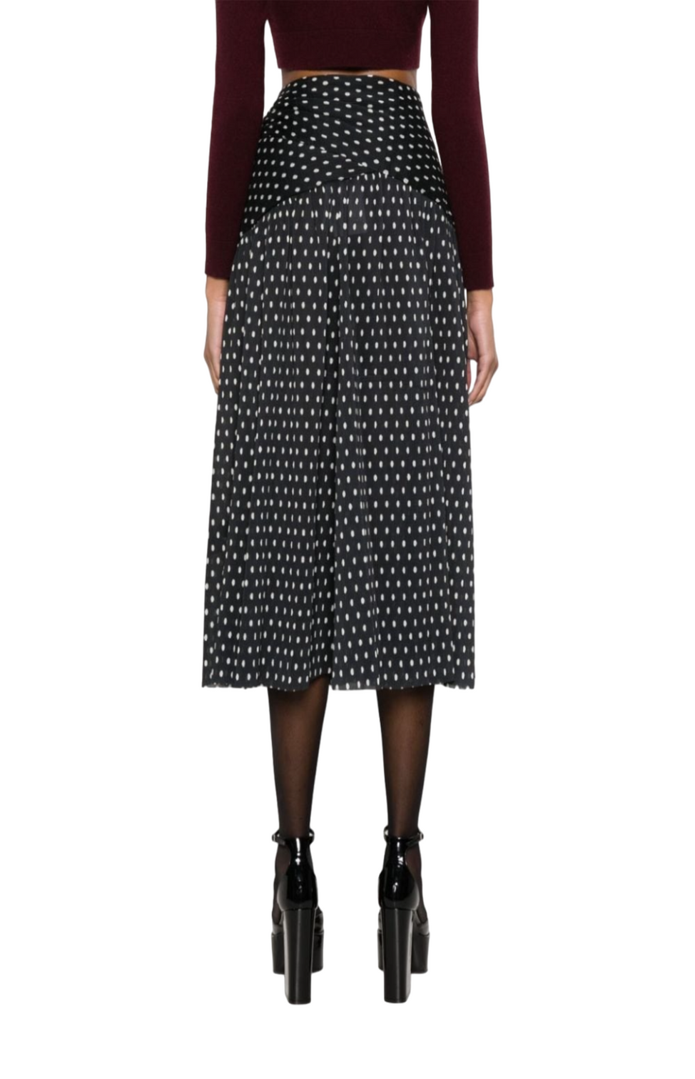 Polka-dot print pleated skirt