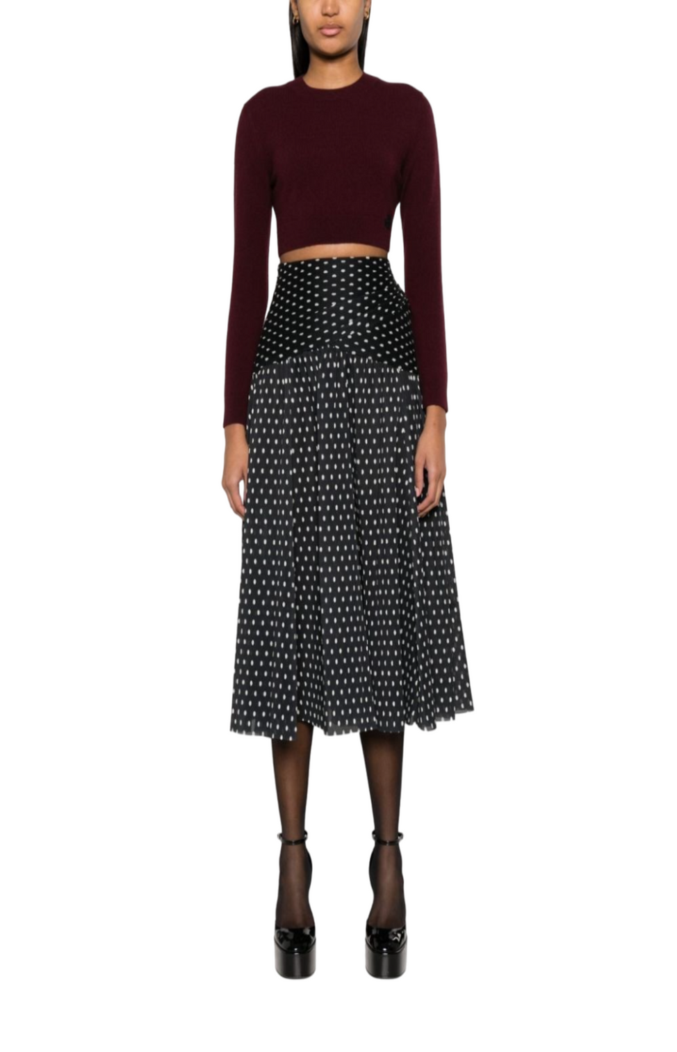 Polka-dot print pleated skirt