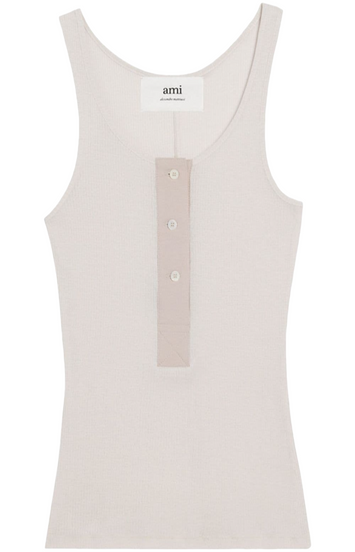 Button-front cotton-rib tank top