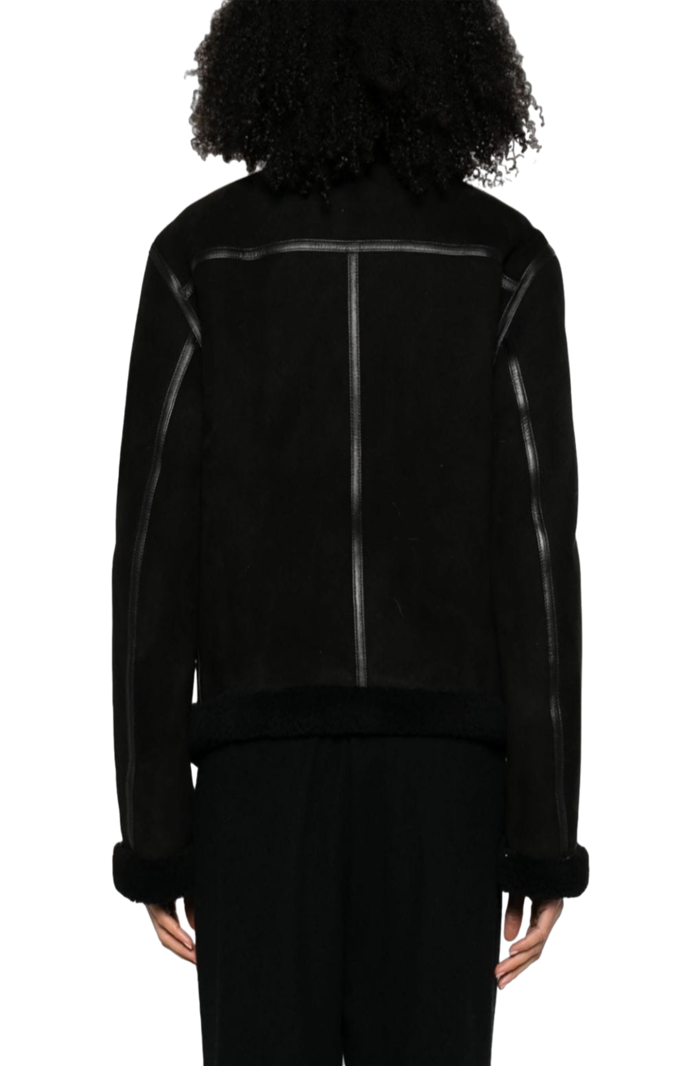 Load image into Gallery viewer, Shearling-trim zip-up suede jacket