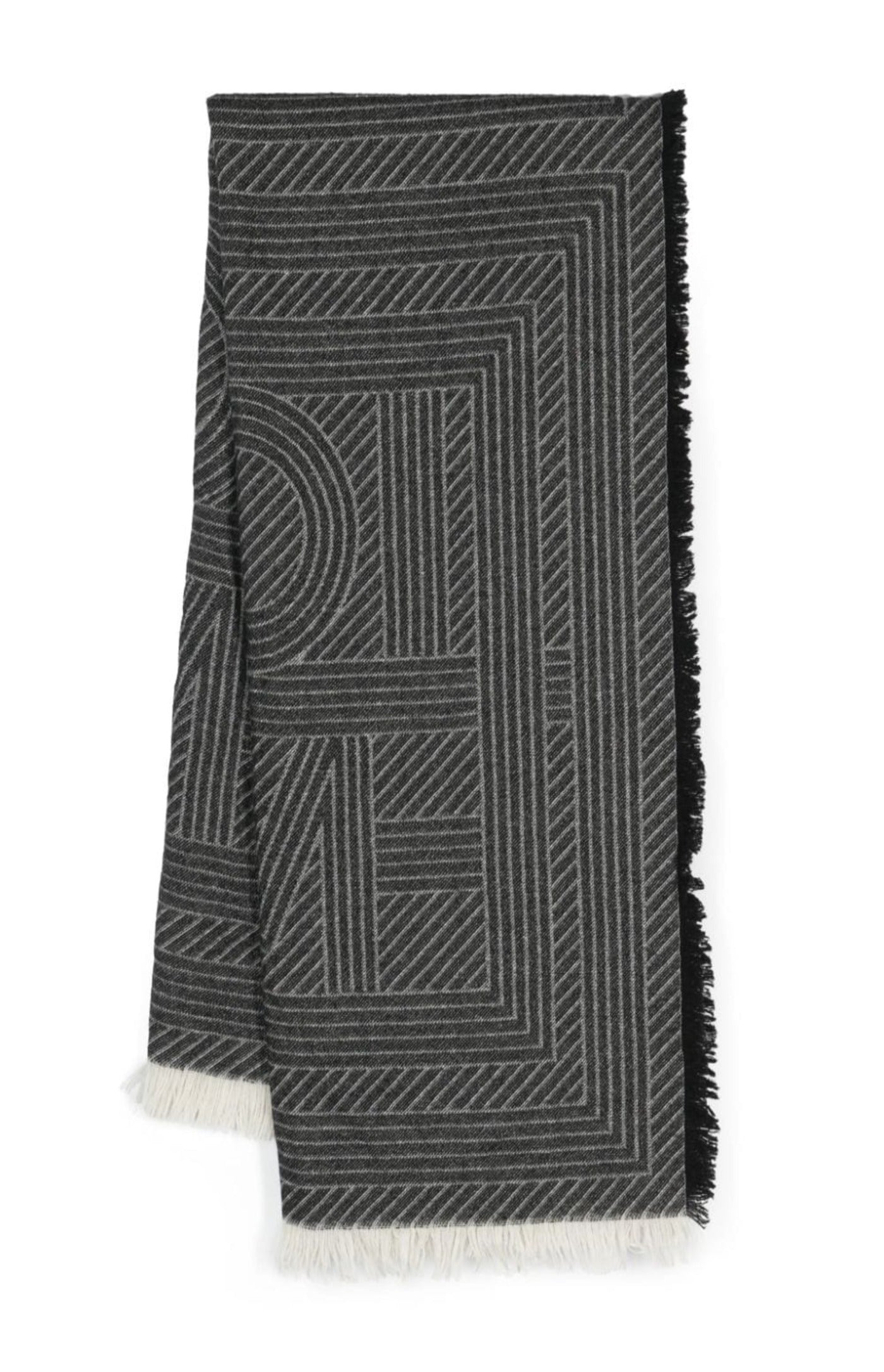 Load image into Gallery viewer, Monogram-jacquard striped fringed scarf