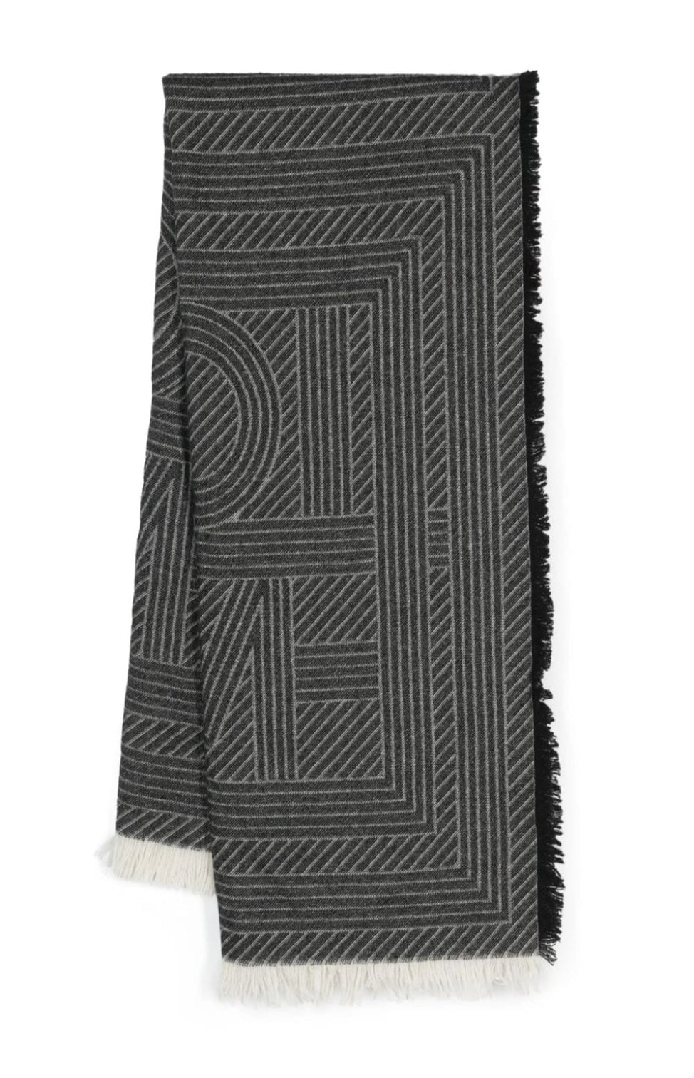 Monogram-jacquard striped fringed scarf