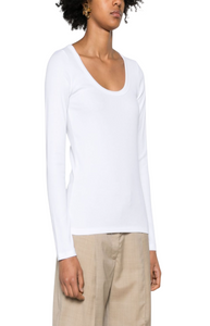 Scoop-neck fine-ribbed T-shirt