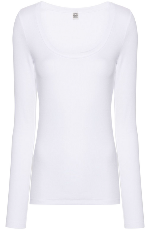 Scoop-neck fine-ribbed T-shirt