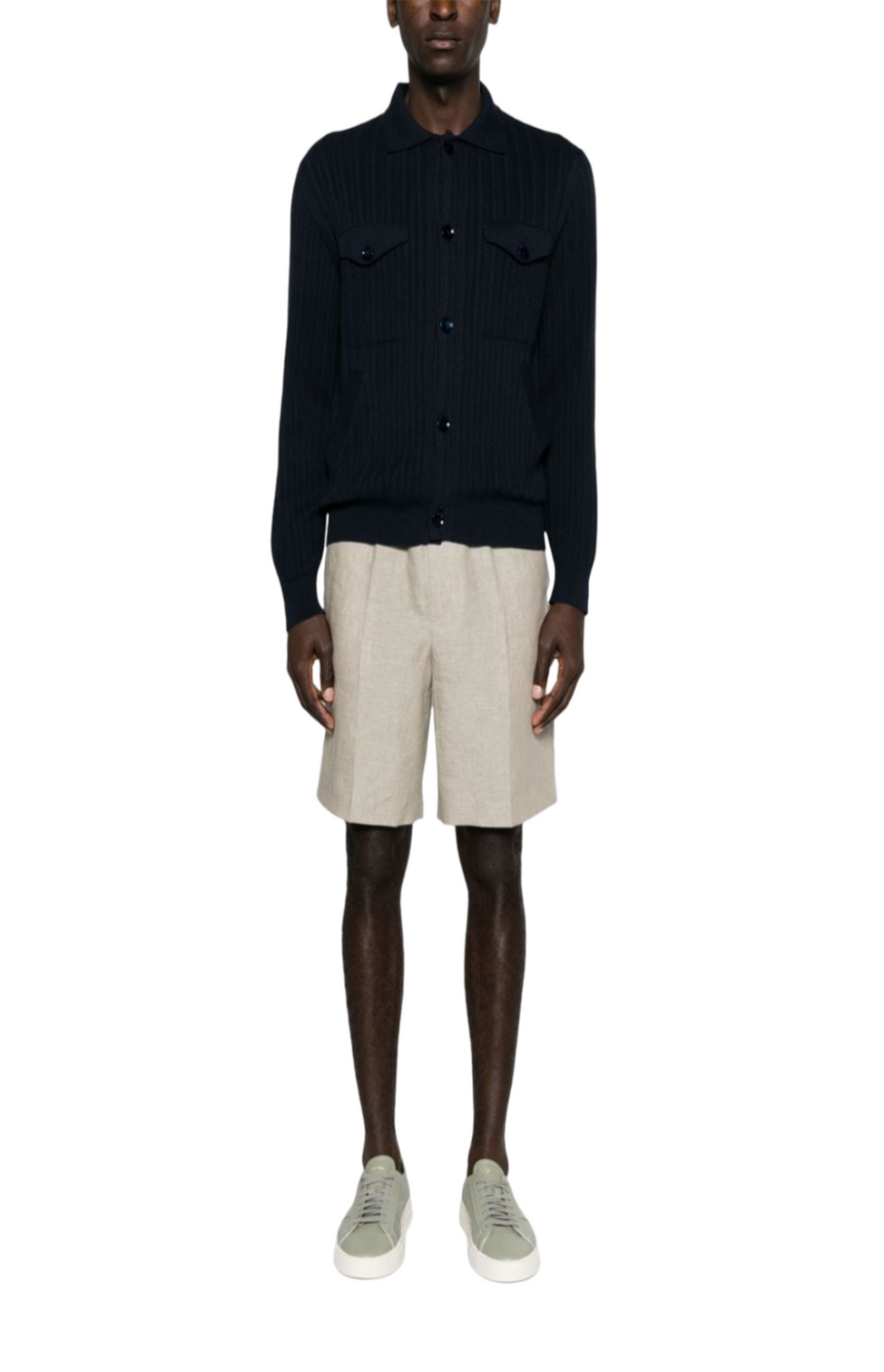 Mid-rise linen bermuda shorts