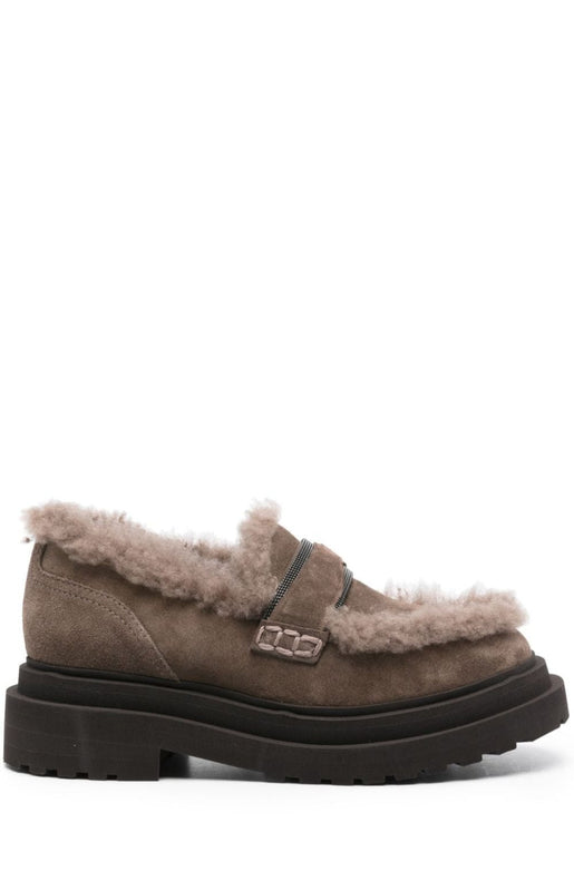 Faux-shearling suede loafers