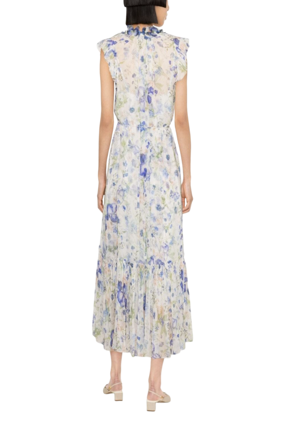 Garden-print flared maxi dress