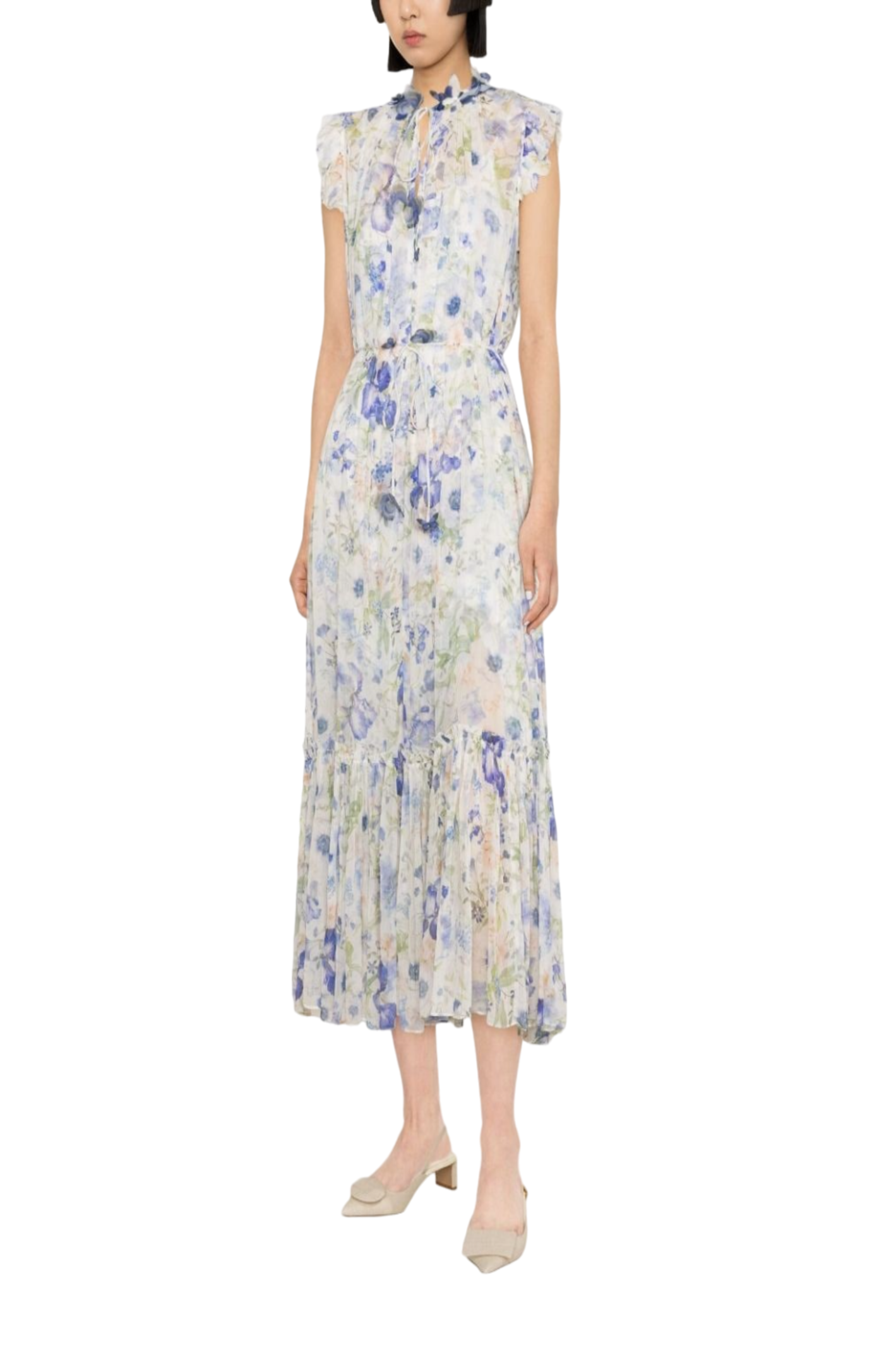 Load image into Gallery viewer, Garden-print flared maxi dress