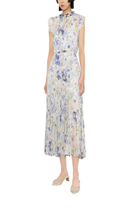 Garden-print flared maxi dress