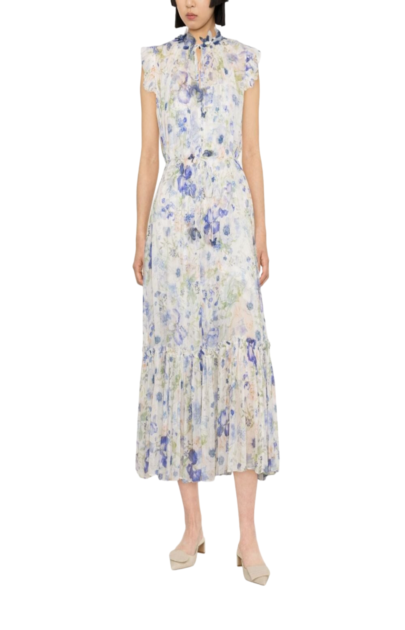 Load image into Gallery viewer, Garden-print flared maxi dress