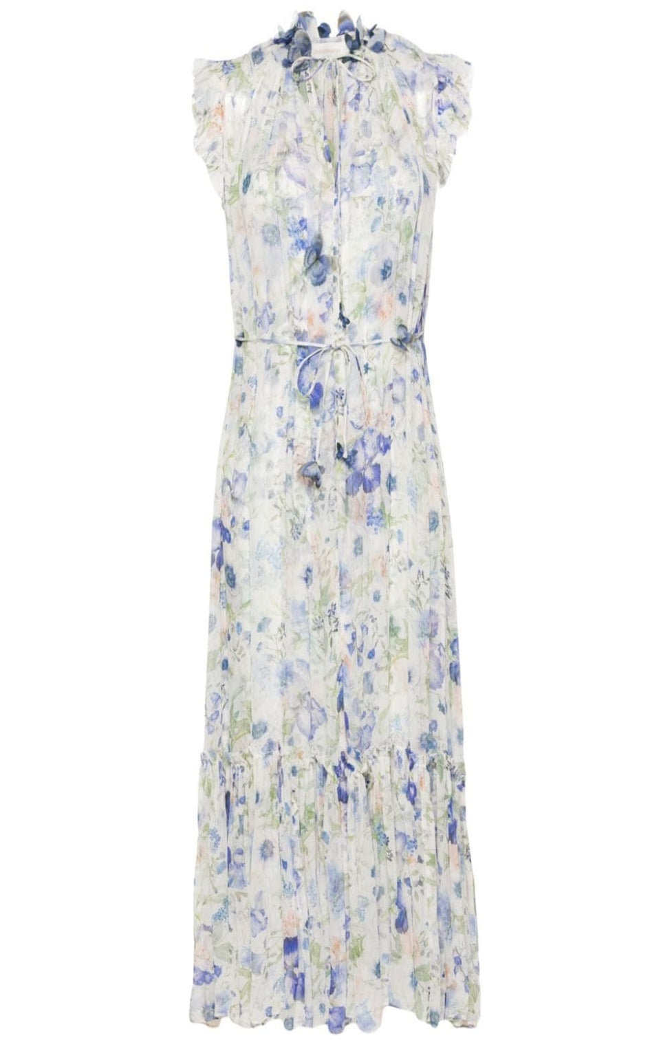 Garden-print flared maxi dress