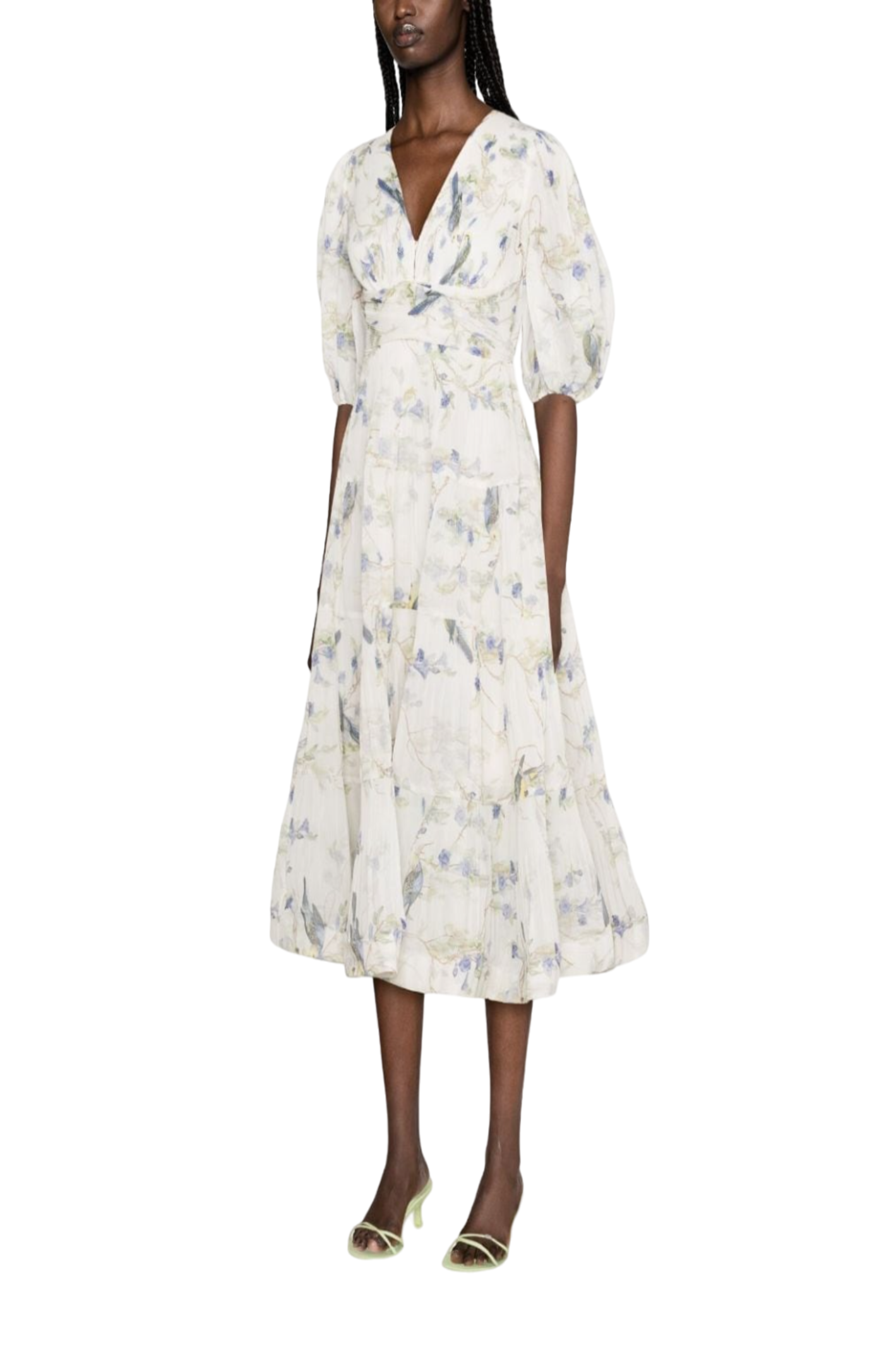 Load image into Gallery viewer, Blue Birds-print plissé maxi dress