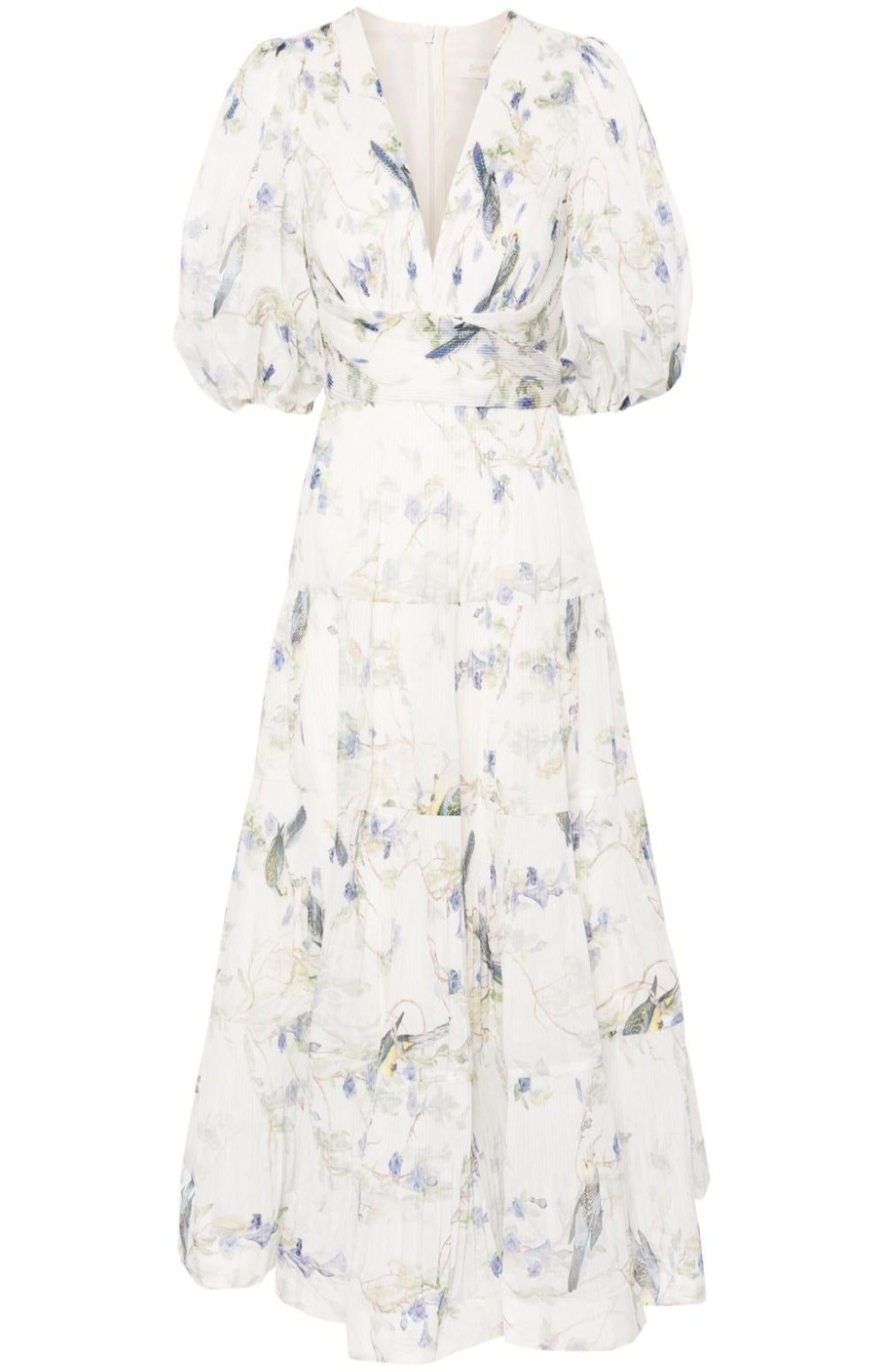 Load image into Gallery viewer, Blue Birds-print plissé maxi dress