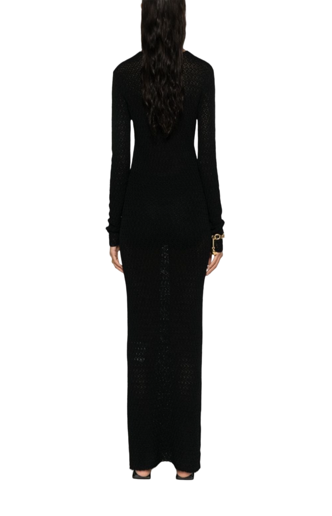 Load image into Gallery viewer, Long-sleeve crochet dress black