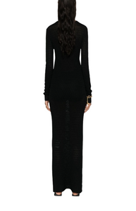 Long-sleeve crochet dress black