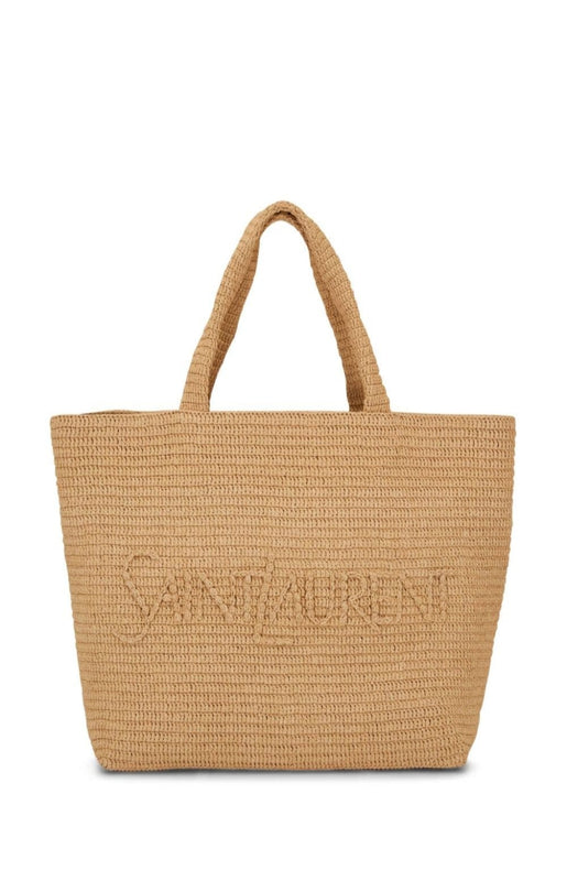 Logo-embroidered raffia tote bag